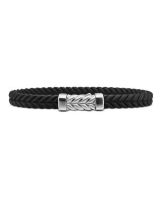 Men&#39;s Chevron Bracelet in Black Rubber with Sterling Silver, 6mm