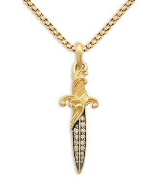18K Yellow Gold Cognac Diamond Dagger Amulet Pendant