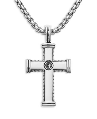 Men&#39;s Chevron Cross Pendant in Sterling Silver, 33.5mm
