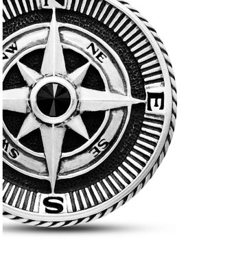 Men&#39;s Maritime Compass Amulet with Black Diamond