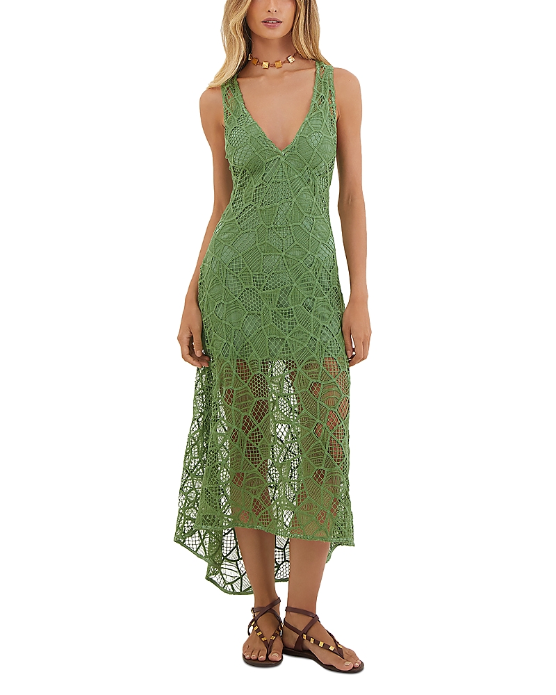 Shop Vix Hollie Crochet Swim Cover-up Dress In Light Green