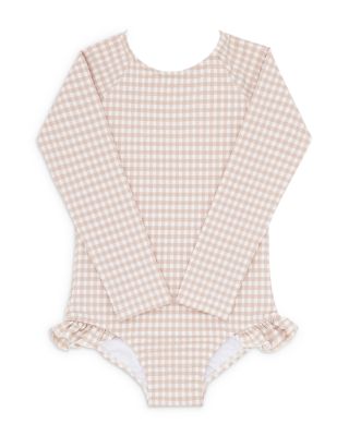 Minnow - Girls' Gingham Long Sleeve One Piece Rash Guard Swimsuit - Baby, Little Kid, Big Kid