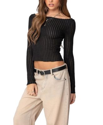  Textured Sheer Boat Neck Top