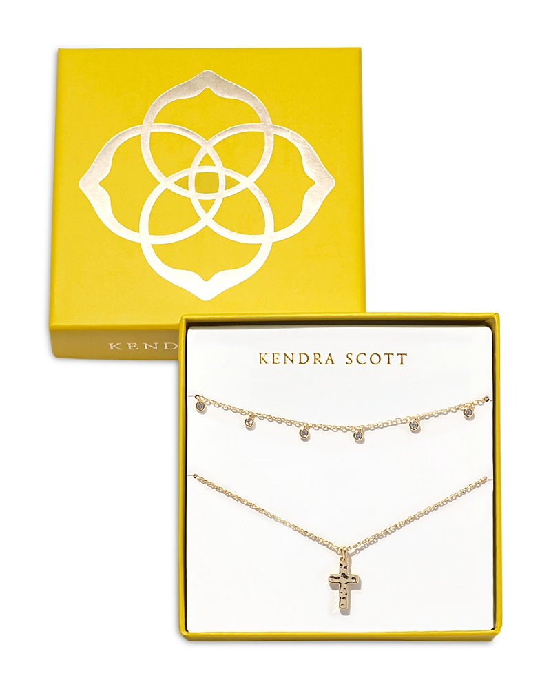Kendra Scott Amelia Bezel Crystal & Cross Pendant Necklaces In 14k Gold Plated, Set Of 2 In Gold
