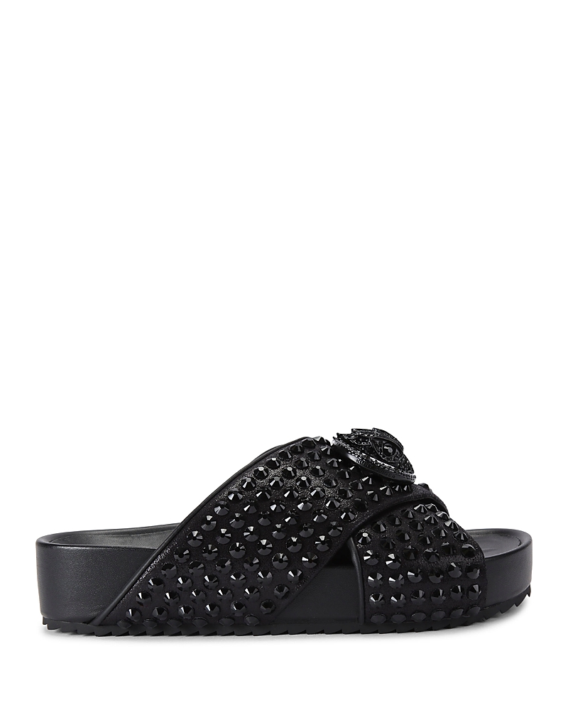 Kurt Geiger Womens Blk/other Chelsea Crystal-embellished Cross-strap Faux-leather Sandals Eur 41 / 8 Uk In Charcoal