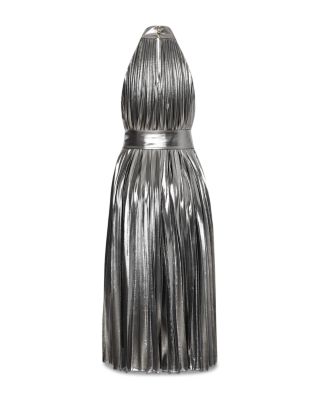 Idena Pleated Lame Halter Dress