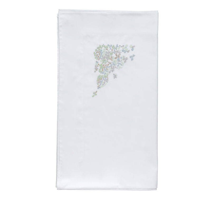 Dea Luxury Linens Dea Palm Beach Ibla Embroidered Sateen Flat Sheet, Queen