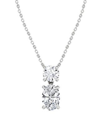  Signature Duo Drop Necklace in 14K White Gold, 3.0ctw Round Brilliant & Oval Lab Grown Diamonds