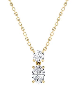 Signature Duo Drop Necklace in 14K White Gold, .75ctw Round Brilliant & Oval Lab Grown Diamonds