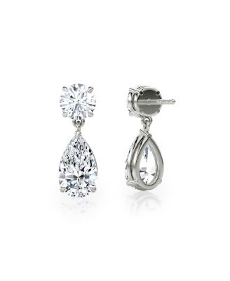  Signature Lab-Grown Diamond Drop Earrings in 14K White Gold, 1.5ctw Round Brilliant & Pear Lab Grown Diamonds