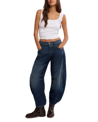 Good Luck Mid Rise Barrel Jeans in Deep End