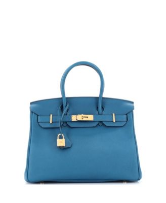 Pre-Owned Hermes Birkin 30 Handbag Blue Togo with Gold Hardware