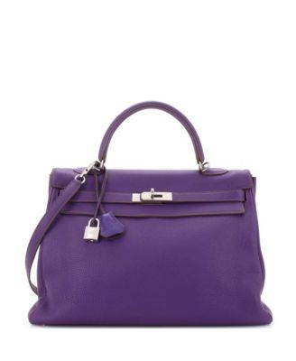 Pre-Owned Hermes Kelly 35 Handbag Purple Togo with Palladium Hardware