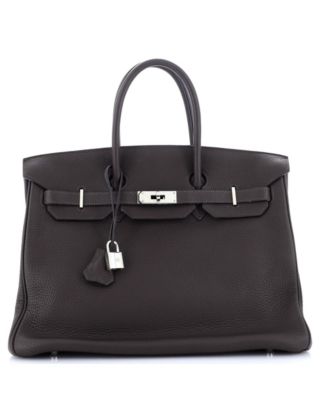 Pre-Owned HERMÈS - Birkin 35 Handbag Brown Clemence with Palladium Hardware