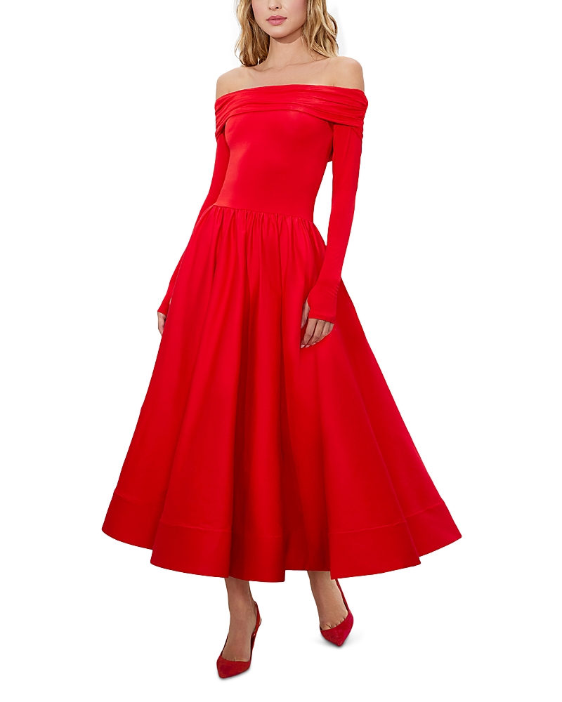 Alice And Olivia Chara Midi Dress In Bright Ruby