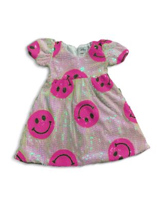 Lola + The Boys Girls' Pinkie Happy Emoji Sequined Dress - Little Kid, Big Kid