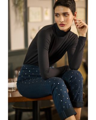 Studded High Rise Boyfriend Jeans in Indigo