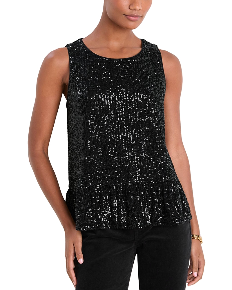 Vineyard Vines Sequin Peplum Top In Jet Black