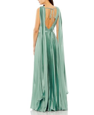 Sleeveless High Neck Cape Back Heat Pleated Gown