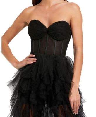  Strapless Bustier Net Gown With Spiral Ruffles