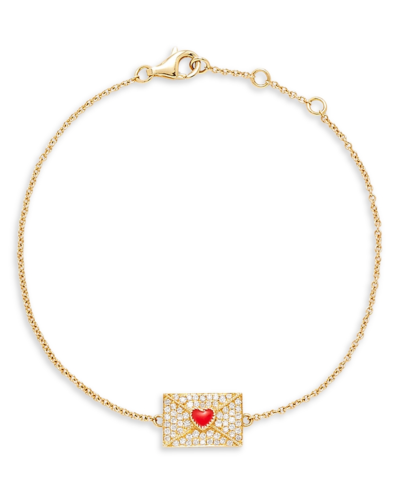 Shop Yvonne Léon 18k Yellow Gold Bracelet Ma Declaration Gray Diamond & Red Heart Envelope Charm Link Bracelet