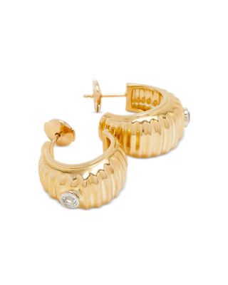 9K Yellow & White Gold Paire de Creoles Berlingot White Topaz Hoop Earrings