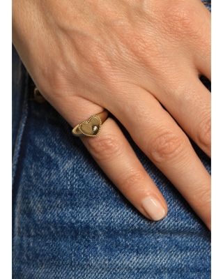 9K Yellow Gold Diamond Heart Signet Ring