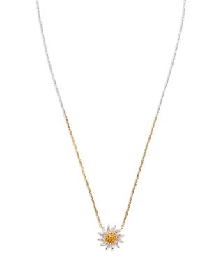 18K White & Yellow Gold Collier Mini Soleil Citrine & Gray Diamond Sun Pendant Necklace, 14.17"