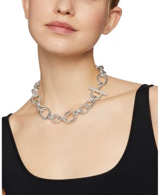 DY Mercer Necklace in Sterling Silver with Pav&eacute; Diamonds, 19"