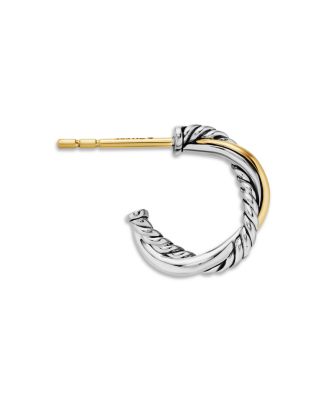 Petite Infinity Huggie Hoop Earrings in Sterling Silver with 14K Yellow Gold