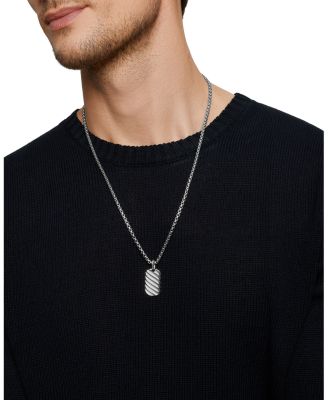 Men's Sculpted Cable Tag in Sterling Silver, 27mm