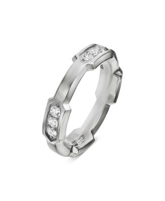 Men's Hex Station Band Ring in Sterling Silver with Diamonds, 6mm