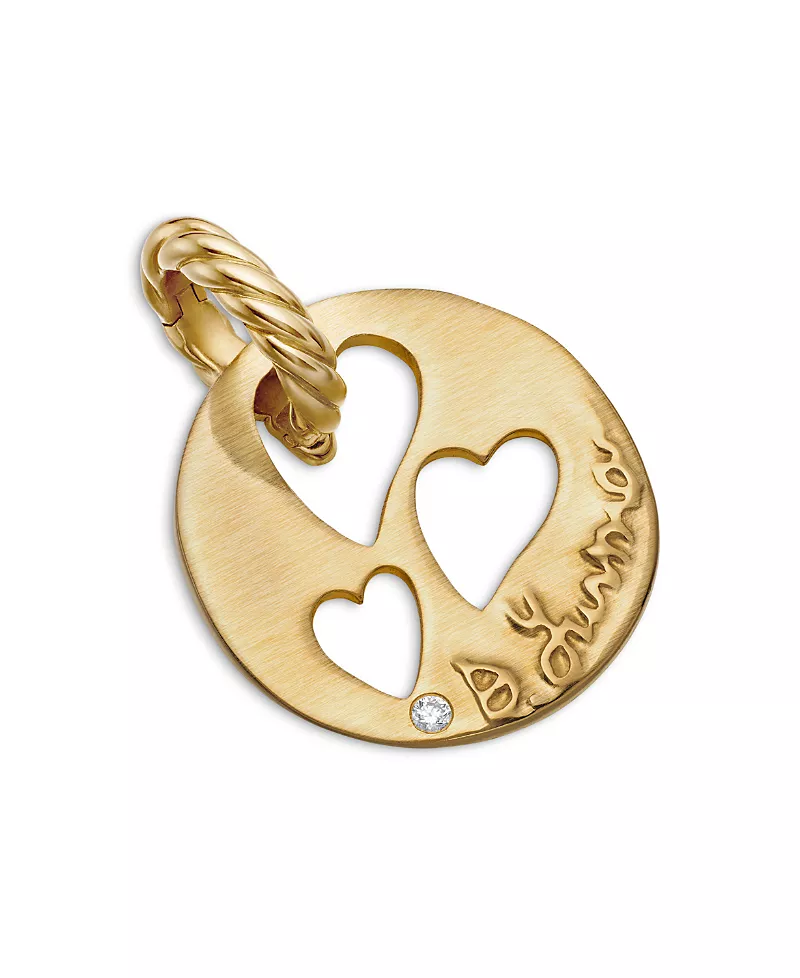 David Yurman 18K Yellow Dy Elements Diamond Accent Heart Cut Out Pendant