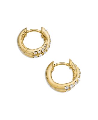 18K Yellow Gold Diamond Pav&eacute; Crossover Huggie Hoop Earrings