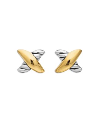 David Yurman - Sterling Silver & 18K Yellow Gold Petite X Stud Earrings