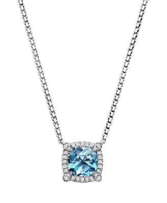 David Yurman - Sterling Silver Chatelaine Blue Topaz & Diamond Pendant Neckalce, 18" - Exclusive