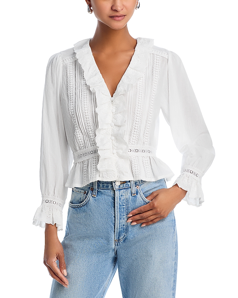 AQUA RUFFLED BUTTON FRONT BLOUSE - EXCLUSIVE