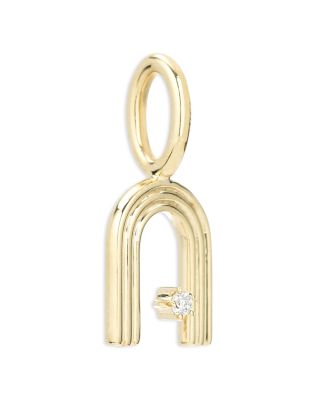 9K Yellow Gold Diamond Groovy Initial Charm Pendant