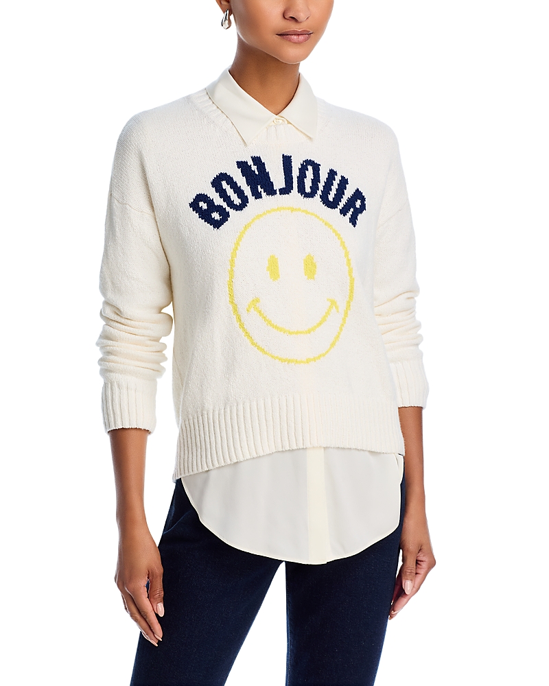 Cinq À Sept Cinq A Sept Chunky Graphic Pullover Sweater In Starch Multi