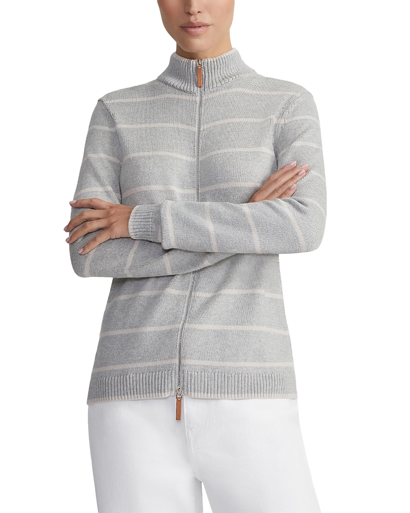 Lafayette 148 Striped Zip-front Knit Jacket In Dove Multi