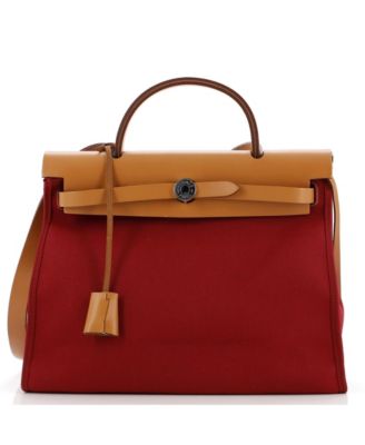 Pre-Owned Hermes 31 Herbag Zip Leather and Toile