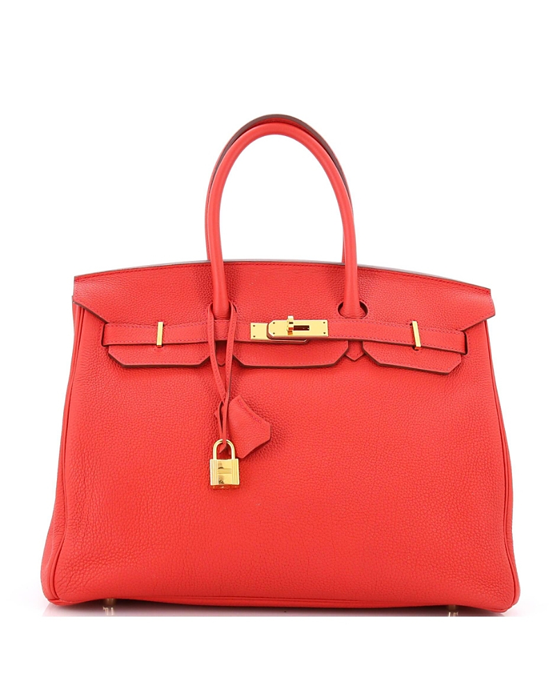 Pre-Owned Hermes Birkin 35 Handbag Red Togo with Gold Hardware