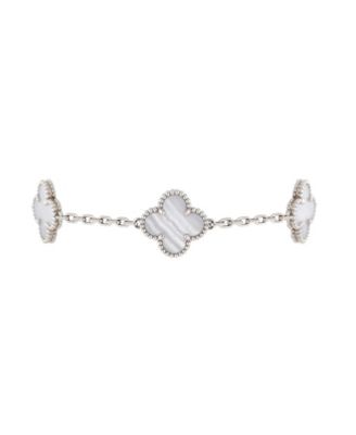 Pre-Owned Van Cleef & Arpels Vintage Alhambra 5 Motifs Bracelet 18K White Gold and Chalcedony