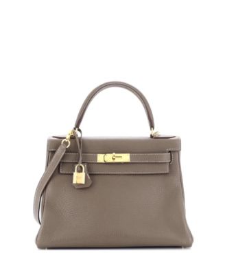 Pre-Owned Hermes Kelly 28 Handbag Grey Clemence with Gold Hardware