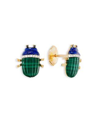 Yvonne Léon - 9K Yellow Gold Paire de Mini Puces Scarabee Multi Gemstone & Multi Diamond Scarab Stud Earrings