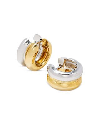 9K White & Yellow Gold Paire de Creoles Bouees Huggie Hoop Earrings