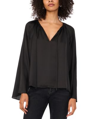 1.STATE - Tie Neck Wide Sleeve Satin Top