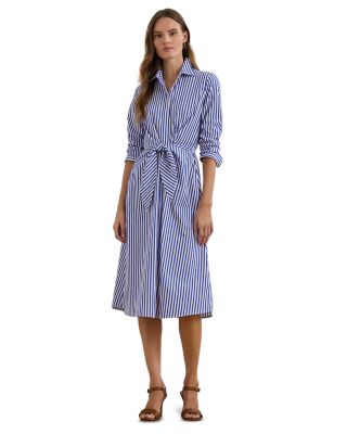 Ralph Lauren - Striped Tie Front Broadcloth Shirt Dress