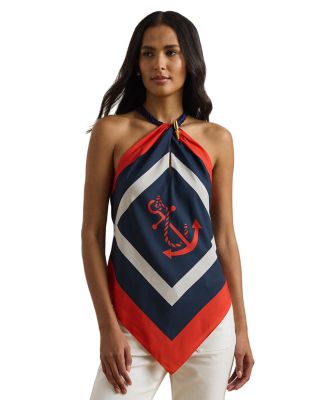 Ralph Lauren - Anchor Print Crepe Halter Blouse