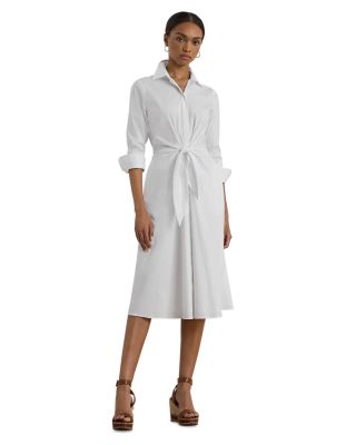 Tie Front Cotton Blend Shirt Dress